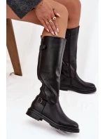 Dámské zateplené kozačky s přezkami Sarelle – černé Dámské zateplené kozačky s přezkami Sarelle – černé