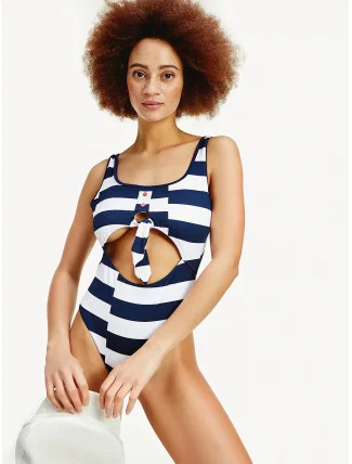 Jednodílné plavky UW0UW02100-0G3 modrobílá - Tommy Hilfiger Jednodílné plavky UW0UW02100-0G3 modrobílá - Tommy Hilfiger