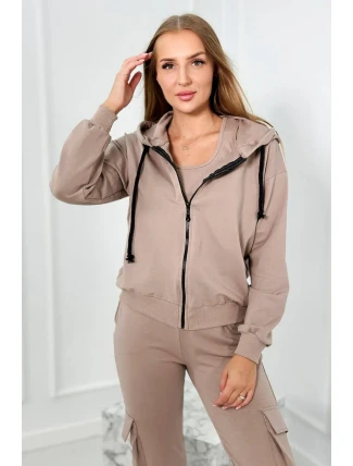 Set 3 v 1 mikina + top + kalhoty tmavě béžová Set 3 v 1 mikina + top + kalhoty tmavě béžová