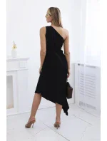 Plisované šaty s květinou černý