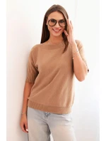 Dámský svetr z viskózy s krátkým rukávem camelový
