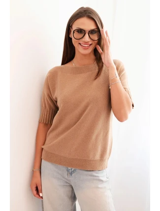 Dámský svetr z viskózy s krátkým rukávem camelový