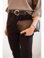 Dámské viskózové kalhoty s páskem a zúženými nohavicemi hnědé Dámské viskózové kalhoty s páskem a zúženými nohavicemi hnědé