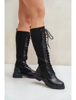 Šněrovací kozačky s elastickým svrškem černé Vamilena