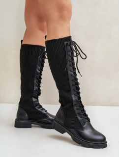 Šněrovací kozačky s elastickým svrškem černé Vamilena