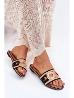 Háčkované Dámské Pantofle Na Plochém Podpatku Černé Nirina