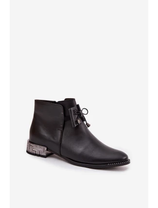 Dámské kožené boty na nízkém podpatku Zazoo – černé