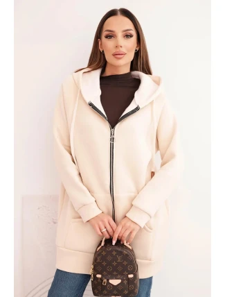 Dámská mikina s kapucí a zipem, béžová