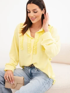 Dámská viskózová košile s dlouhým rukávem a volány žlutá