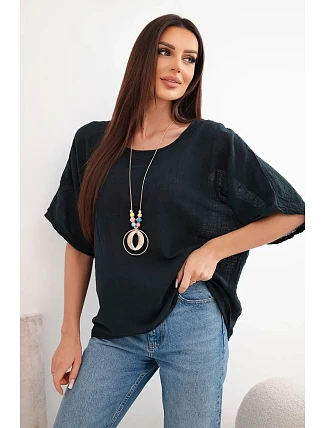 Dámská bavlněná oversize halenka s krátkým rukávem černá
