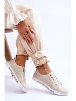 Dámské kožené ažurové tenisky béžové S.Barski LR952