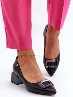 Lodičky Na Podpatku S Kostkou S Ozdobou Z Ekokože Černé Sarala