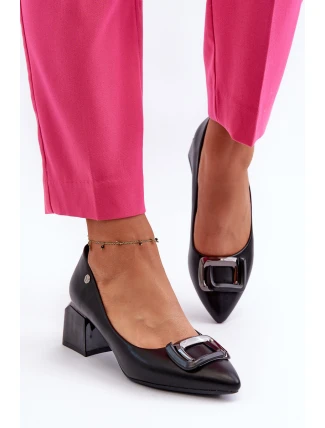 Lodičky Na Podpatku S Kostkou S Ozdobou Z Ekokože Černé Sarala