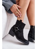 Semišové zateplené boty na podpatku černé Zazoo 60477
