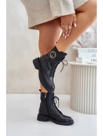 Kožené botky worker s teplou podšívkou na zip černé Elosie
