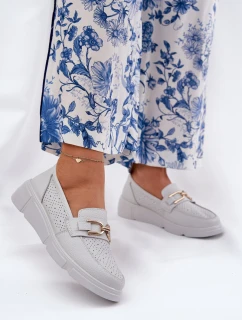 Dámské Kožené Mokasíny se Zlatým Detailem Jasnoszare Vinceza 88007