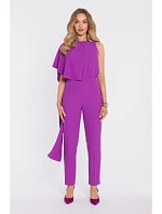 M907 Asymetrický overal s pláštěm a zvýrazněným pasem - levandulový