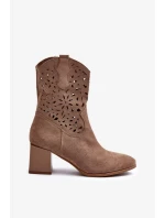 Dámské kotníkové boty s dírkovaným svrškem na bloku ASA217-7 Béžová - Jezzi Dámské kotníkové boty s dírkovaným svrškem na bloku ASA217-7 Béžová - Jezzi