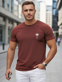 Pánské bavlněné tričko s potiskem v barvě bordó FashionStreet NX5126R