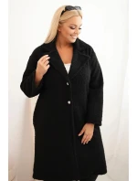 Dámský kabát Plus Size s vlnou a velkým límcem černý