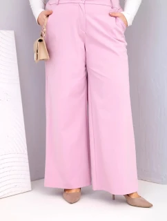 Dámské kalhoty Plus Size s širokou nohavicí a vysokým pasem tmavá pudrová růžová
