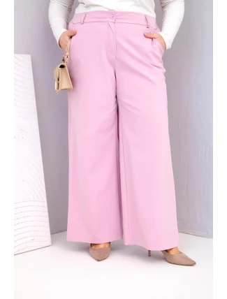 Dámské kalhoty Plus Size s širokou nohavicí a vysokým pasem tmavá pudrová růžová