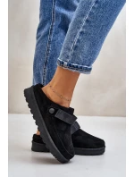 Dámské pantofle zateplené kožíškem na platformě černé Azida