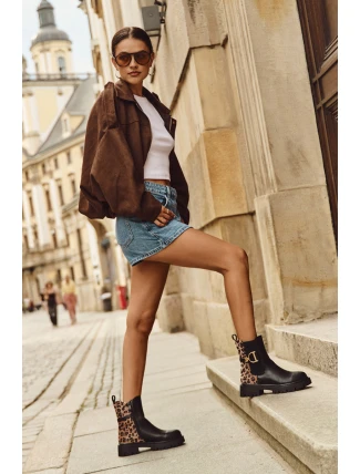 Zateplené Kotníkové Boty Dámské S Zlatým Detaily Panterka Černé Priscilla