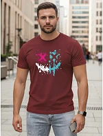 Pánské bavlněné streetwearové tričko vínové FashionStreet NX5100R