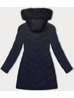 Tmavě modrá prošívaná dámská zimní bunda s kapucí LHD (2M-057)