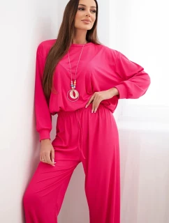 Dámský komplet viskózová mikina s přívěskem a široké kalhoty fuchsie
