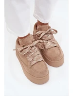 Šněrovací dámské sněhule na platformě zateplené kožíškem béžové Tavelle Šněrovací dámské sněhule na platformě zateplené kožíškem béžové Tavelle