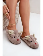 Vánoční bačkory s motivem soba Futrzane tmavě béžové Asielle