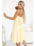 641-3 VIVIENNE korzetové rozšířené midi šaty s páskem - pastelově žluté 641-3 VIVIENNE korzetové rozšířené midi šaty s páskem - pastelově žluté