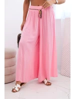 Dámské kalhoty z viskózy se širokými nohavicemi bonbónově růžová