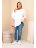 Dámská blůza Plus Size s bavlnou volného střihu s vodním výstřihem bílá