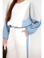 Dámská souprava máslo s volnou mikinou a kalhotami s širokou nohavicí denimový