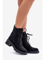 Zdobené dámské botky workerky zateplené D&A černé MR880-017