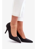 Materiálové Dámské Lodičky V Proužku Černé Tifidra