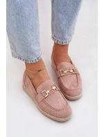 Dámské mokasíny s perforací a zlatým detailem a jutovým pletením růžové Lainer Dámské mokasíny s perforací a zlatým detailem a jutovým pletením růžové Lainer