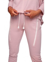 B240 Úzké pletené kalhoty s ozdobnými zipy - pudrové