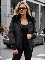 Dámská zimní prošívaná bunda s kožešinou, černá, FashionStreet TY5815 Dámská zimní prošívaná bunda s kožešinou, černá, FashionStreet TY5815