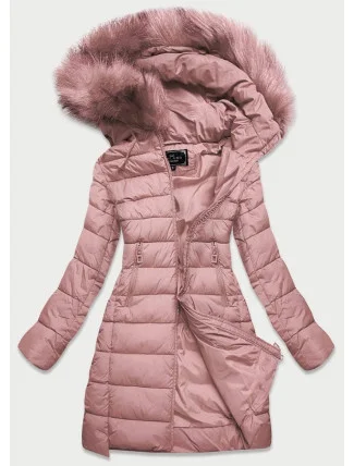 Prošívaná dámská bunda ve starorůžové barvě s kapucí (7754BIG) Prošívaná dámská bunda ve starorůžové barvě s kapucí (7754BIG)