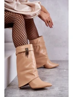 Kožené Kozačky Na Vysokém Podpatku béžové Steffi