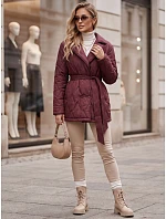 Dámský přechodný kabát s páskem, bordó, FashionStreet TY5806 Dámský přechodný kabát s páskem, bordó, FashionStreet TY5806