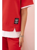 Dámská máslová souprava s krátkým rukávem a kalhotami červený