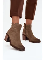 Dámské kotníkové boty z přírodního semiše na sloupku vyhřívané Sergio Leone BT25321-S khaki