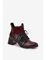 Zazoo 60503 kožené kotníkové boty na podpatku vyhřívané bordó