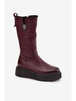 Dámské kožené kozačky s vlnou Zazoo 70121 bordó Dámské kožené kozačky s vlnou Zazoo 70121 bordó