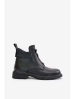 Kožené Boty Na Plochém Podpatku Zateplené Černé Komisa